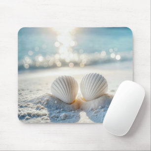 White Seashells in Ocean Sand Mouse Pad