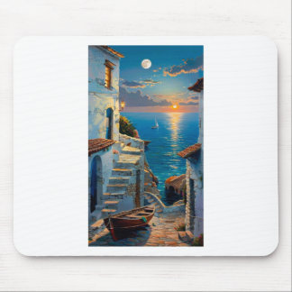 White Seaside Houses – A Dreamy Coastal View Stick Mouse Pad