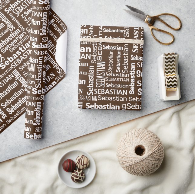 White SEBASTIAN Name On Brown Wrapping Paper (Crafts)