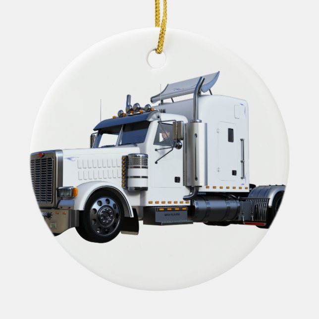White Semi Tractor Trailer Ceramic Tree Decoration (Front)