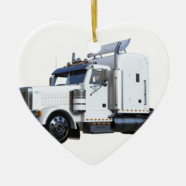 White Semi Tractor Trailer Ceramic Tree Decoration (Front)