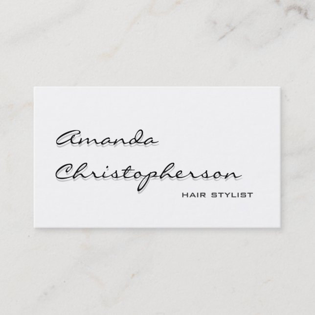 White Shadow Handwrite Hair Stylist Business Card (Front)