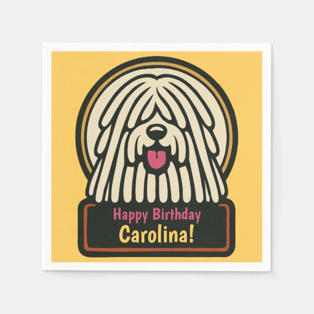 White Shaggy Dog Birthday Party Napkin (Front)