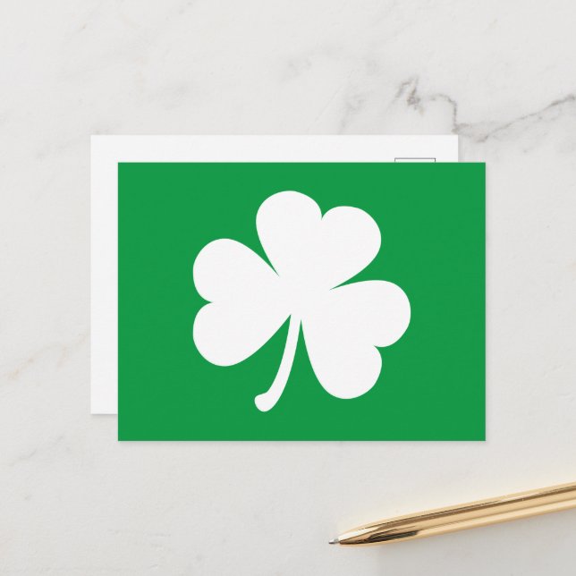 White Shamrock on Irish Green St Patrick's Day Postcard (Front/Back In Situ)