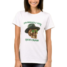 White Shamrock Skull Leprechaun St Patrick T-Shirt