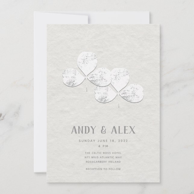 White Shamrock Wedding Invitation (Front)