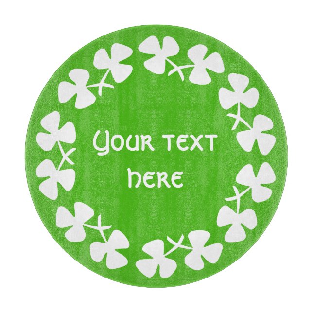 White Shamrocks Border Add Text Cutting Board (Front)