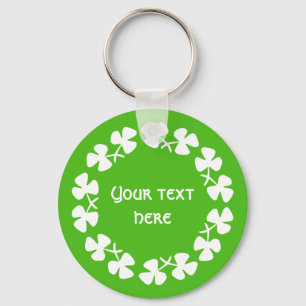 White Shamrocks Border Add Text Key Ring