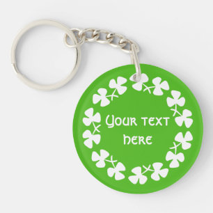 White Shamrocks Border Add Text Key Ring