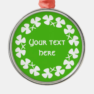 White Shamrocks Border Add Text Metal Ornament