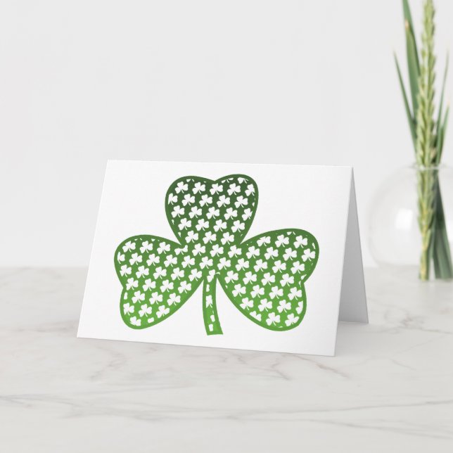 White Shamrocks in Green Shamrock Greeting Card (Front)
