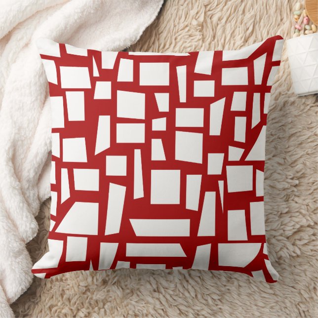 White Shapes Art Pattern on Red Background Cushion (Blanket)