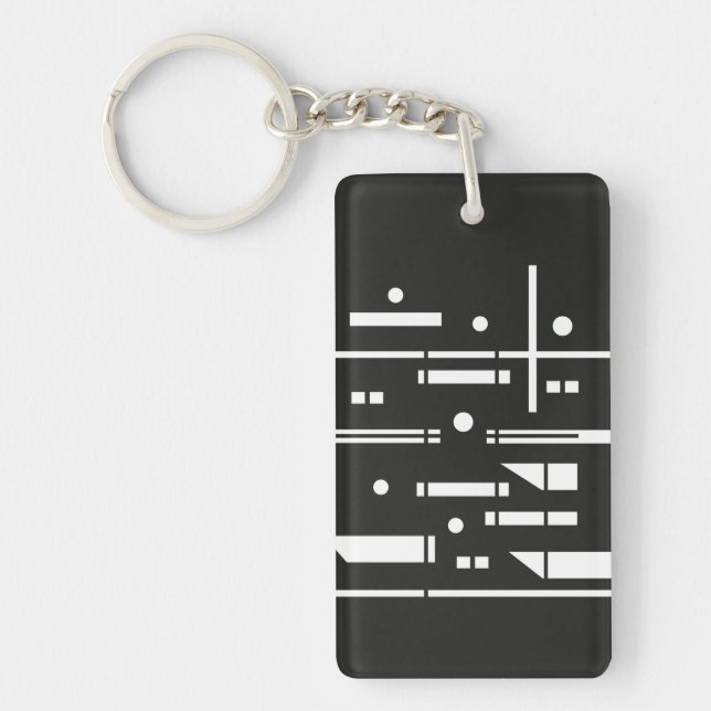 White Shapes on a Black Background Key Ring (Front)