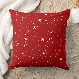 White Shapes Paint stain Pattern on Red Background Cushion