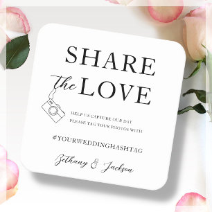White   Share The Love    Hashtag Wedding Square Paper Coaster