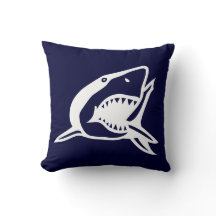 white  shark on navyl blue pillow
