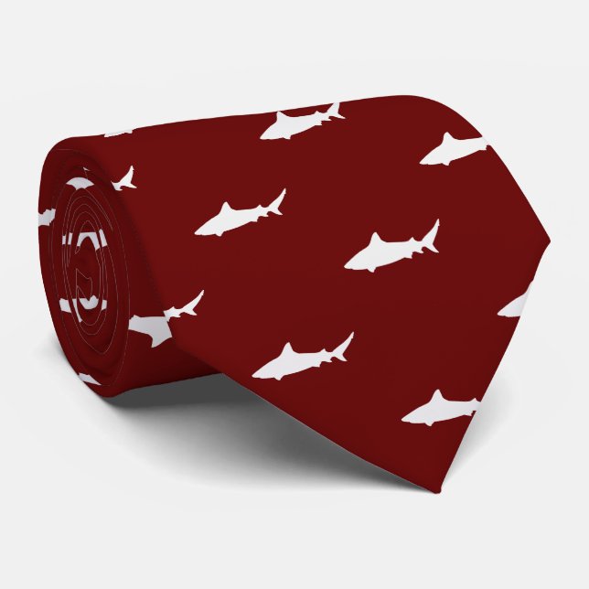 White Shark On Red Background Simple Style Tie (Rolled)