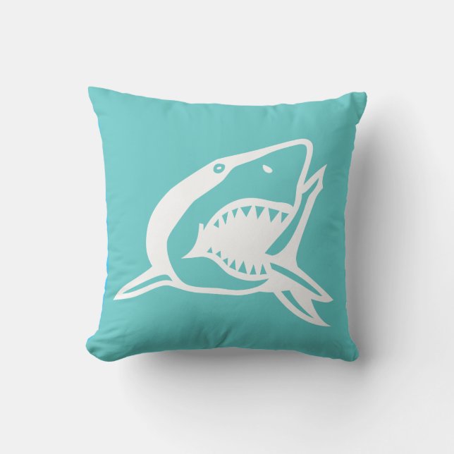 white  shark on teal blue pillow (Front)