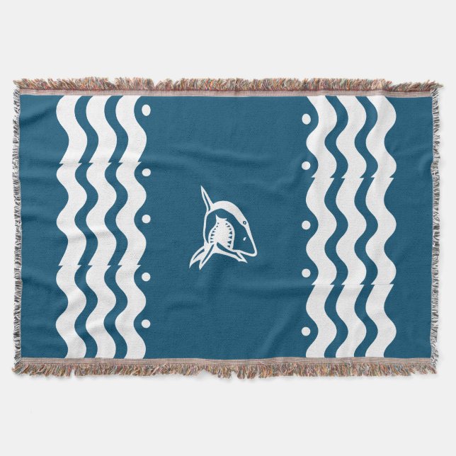 WHITE shark personalise / .choose colour backgroun Throw Blanket (Front)