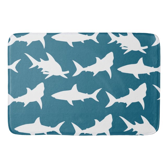 White Sharks & Ocean Blue Green Bath Mat (Front)