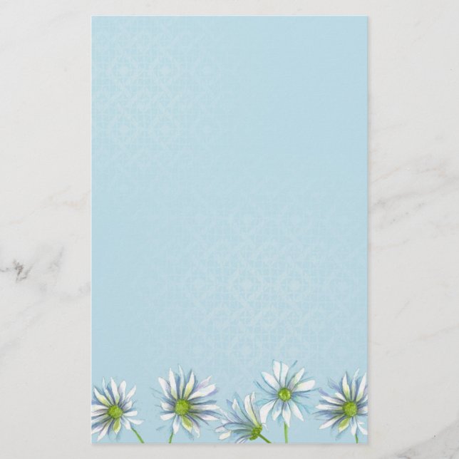 White Shasta Daisy Flower Drawing Stationery (Front)