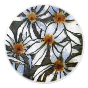 White Shasta daisy on dark grey background art Ceramic Knob