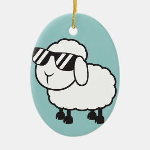 White Sheep in Sunglasses Cartoon Ceramic Tree Decoration