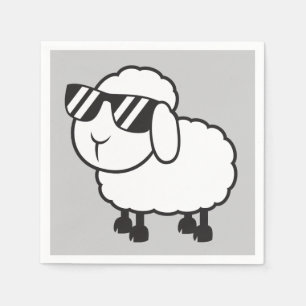 White Sheep in Sunglasses Cartoon Napkin