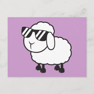 White Sheep in Sunglasses Cartoon Postcard