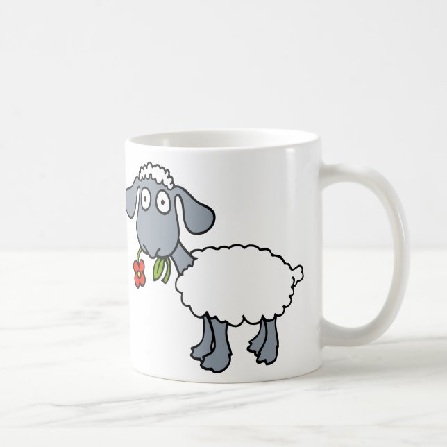 White Sheep Two Cute Lambs with Red Flowers Coffee Mug (Right)