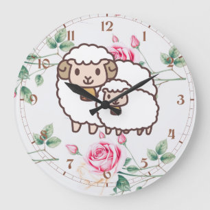 White Sheep with Baby Large Clock