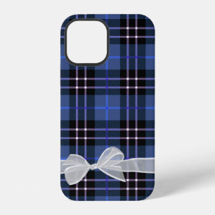 White Sheer Bow on Blue Plaid iPhone 12 Case