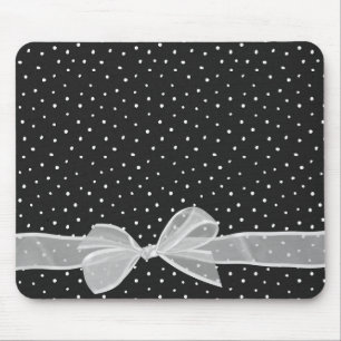 White Sheer Bow On Polka Dots Mouse Pad
