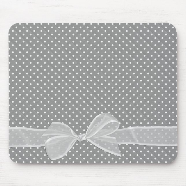 White Sheer Bow On Polka Dots Mouse Pad (Front)