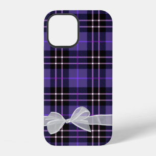 White Sheer Bow on Tartan Purple Plaid iPhone 12 Case