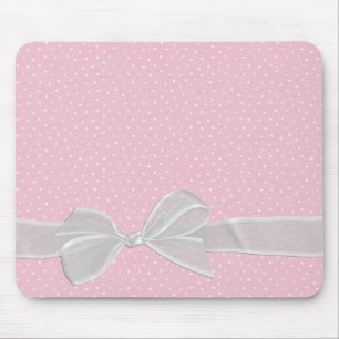 White Sheer Ribbon on Pin Dots Mouse Pad