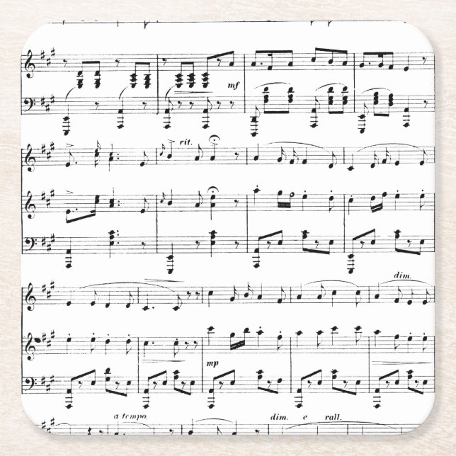 White Sheet Music Square Paper Coaster (Front)