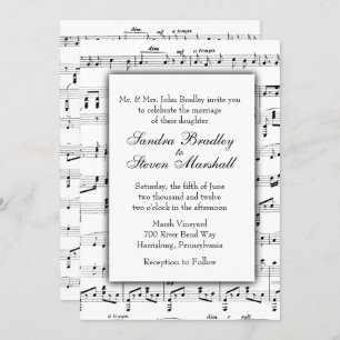 White Sheet Music Theme Wedding Invitation