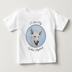 White Shepherd Painting - Cute Original Dog Art Baby T-Shirt