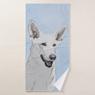 White Shepherd Painting - Cute Original Dog Art Bath Towel Set