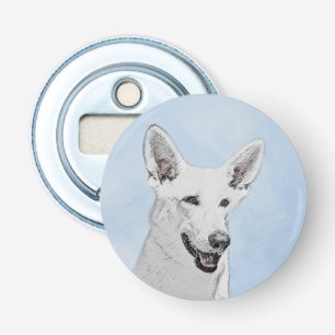 White Shepherd Painting - Cute Original Dog Art Bottle Opener