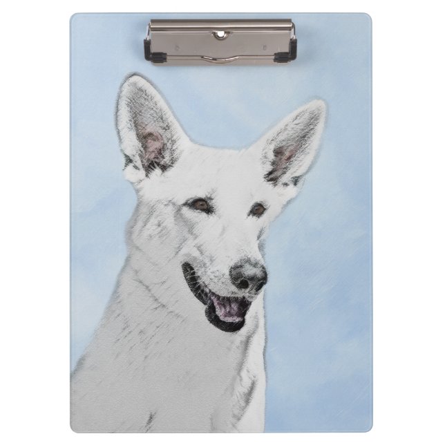 White Shepherd Painting - Cute Original Dog Art Clipboard (Front)