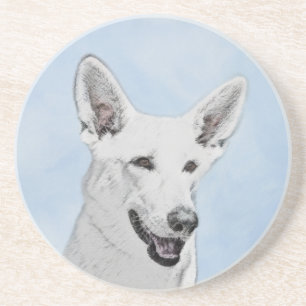 White Shepherd Painting - Cute Original Dog Art Coaster