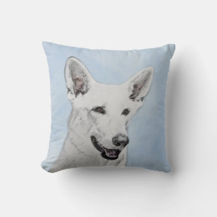 White Shepherd Painting - Cute Original Dog Art Cushion