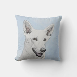 White Shepherd Painting - Cute Original Dog Art Cushion
