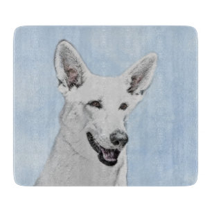 White Shepherd Painting - Cute Original Dog Art Cutting Board