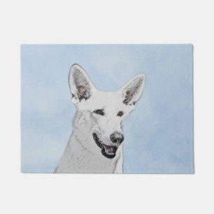 White Shepherd Painting - Cute Original Dog Art Doormat