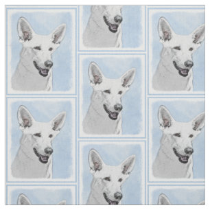 White Shepherd Painting - Cute Original Dog Art Fabric