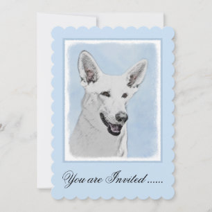 White Shepherd Painting - Cute Original Dog Art Invitation