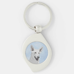 White Shepherd Painting - Cute Original Dog Art Key Ring